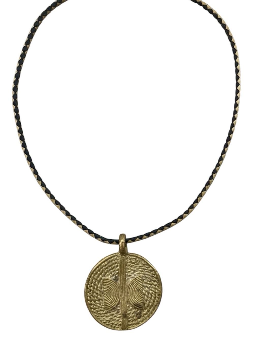 Copper African Medallion Pendant Necklace with Black Braided Cord